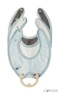 LullaLove supeRRO Baby ECO Zestaw Blue, Trzy Śliniaki z Drewnianym Gryzakiem, BŁĘKITNY, Ecru, Szary Ostatni raz w ofercie! - Śliniaki i fartuszki - miniaturka - grafika 1