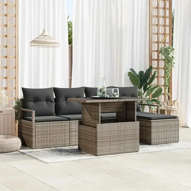 Zestaw Sof Ogrodowych Modularnych, Rattan, Szary, 65-75x5x60 cm