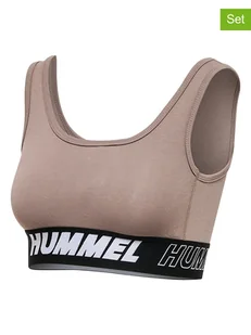 Hummel Topy sportowe (2 szt.) "Maja" w kolorze beżowo-czarnym - Koszulki sportowe damskie - miniaturka - grafika 1