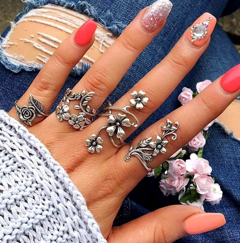 pierścionek FLOWERS, zestaw 4 szt