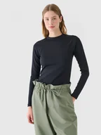 Koszulki sportowe damskie - Damski longsleeve basic 4F 4FWAW24TLONF361 - czarny - miniaturka - grafika 1