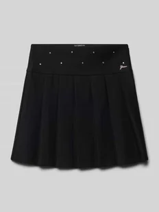 Spódnica plisowana z obszyciem ozdobnymi kamieniami i aplikacją z logo - Sukienki i spódniczki dla dziewczynek - miniaturka - grafika 1