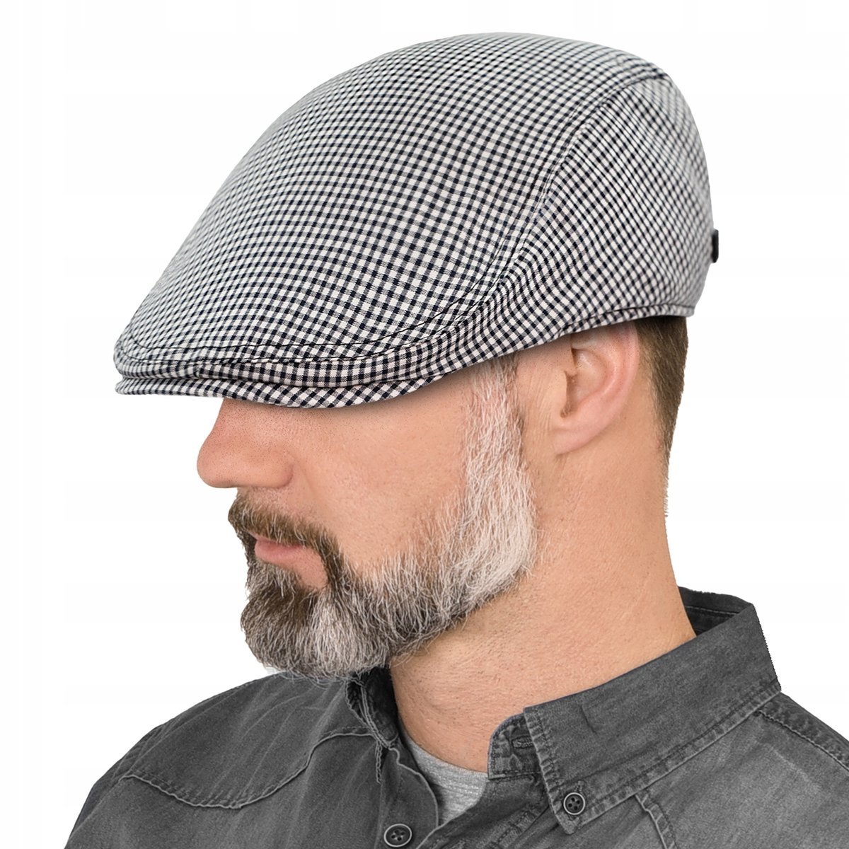 KASZKIET Męski Bawełniany na Lato Czapka w Krateczkę CZARNY Pako Jeans