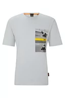 Koszulki męskie - BOSS Męski t-shirt TeeMotor Relaxed-Fit z bawełny z nadrukiem motocyklowym, Light/Pastel Grey50, L - miniaturka - grafika 1