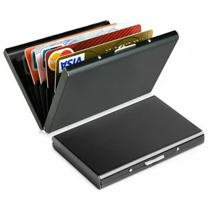 ETUI NA KARTY Metalowe PORTFEL NA KARTY z BLOKADĄ RFID CARD HOLDER Czarny - Portfele - miniaturka - grafika 1
