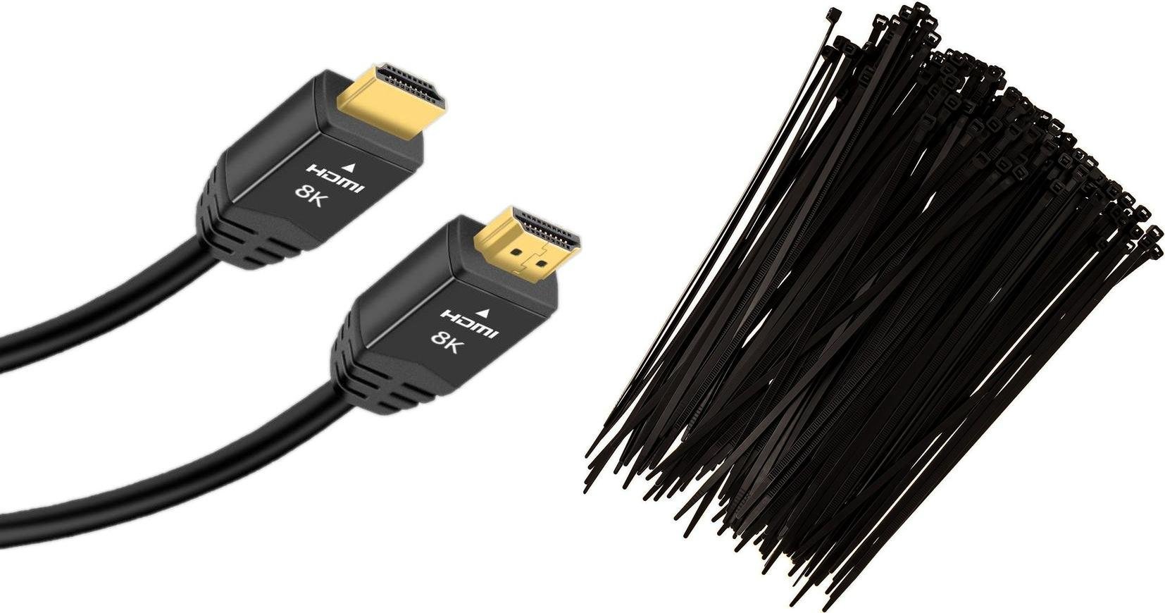 Kabel Mozos Kabel Mozos HDMI - HDMI 3m czarny HD218K-3M + Opaska zaciskowa Czarny 100 sztuk MCABLE-S