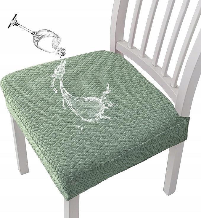 Pokrowce na krzesła KELUINA Diamond Grid Jacquard – 4 szt. (zieleń Matcha)