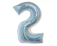 Balony i akcesoria - Balon foliowy B&C, Cyfra 2, holograficzna srebrna, 76 cm - miniaturka - grafika 1