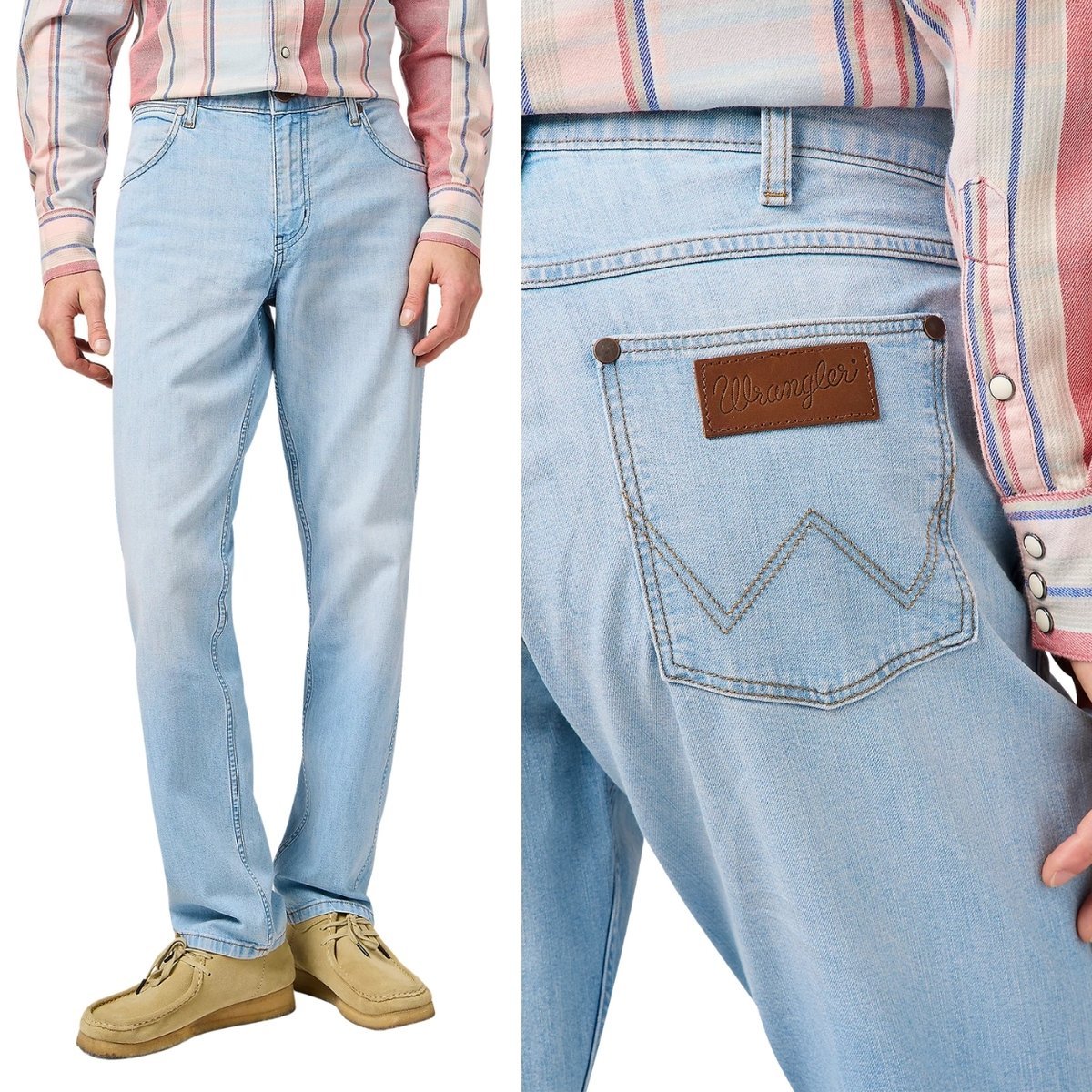 Wrangler Greensboro Spur Stichted letnie cienkie spodnie jeansowe W34 L32