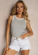 Koszulki i topy damskie - Biało-Granatowy Casualowy Bawełniany Top w Paski z Elastycznego Materiału Salea - miniaturka - grafika 1