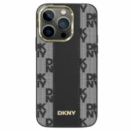 Etui i futerały do telefonów - Etui DKNY Leather Checkered Mono Pattern MagSafe na iPhone 14 Pro - czarne - miniaturka - grafika 1