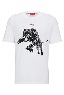 HUGO Męski T-shirt Darpione z bawełnianego dżerseju z grafiką i logo, Open White120, XL - Koszulki męskie - miniaturka - grafika 1
