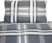 Pościel - Pościel z polaru w kolorze antracytowym w kratkę z zamkiem błyskawicznym 100% poliester 135x200 cm - miniaturka - grafika 1