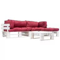 Meble ogrodowe - vidaXL 4-częściowy zestaw mebli z palet, czerwone poduszki, drewno FSC - miniaturka - grafika 1