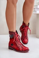 Botki damskie - Skórzane Ocieplane Botki Damskie Na Płaskim Obcasie Maciejka 06106-08 Czerwone-41 - miniaturka - grafika 1