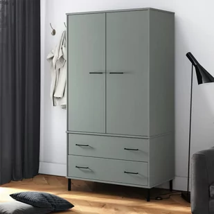 vidaXL Szafa OSLO, metalowe nóżki, szara, 90x55x172,5 cm, lite drewno - Szafy - miniaturka - grafika 1