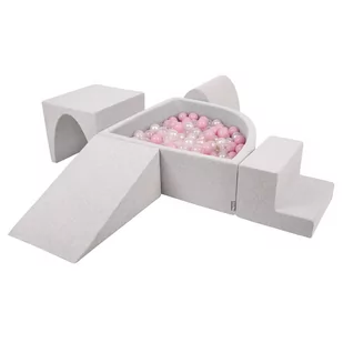 KiddyMoon Piankowy plac zabaw PPZP-TR30D-125 z piłeczkami jasnoszary: pudrowy róż-perła-transparent basen 200/klin L/górka/tunel/schodek Zabawka pla.. - Zabawki do kąpieli - miniaturka - grafika 1