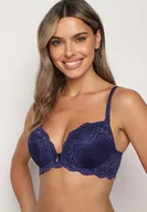 Biustonosze - Granatowy Biustonosz Push-Up z Koronką Elagia - miniaturka - grafika 1