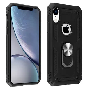 Apple iPhone XR Case Bi Material Sztywny miękki magnetyczny stojak z pierścieniem Czarny - Etui i futerały do telefonów - miniaturka - grafika 1