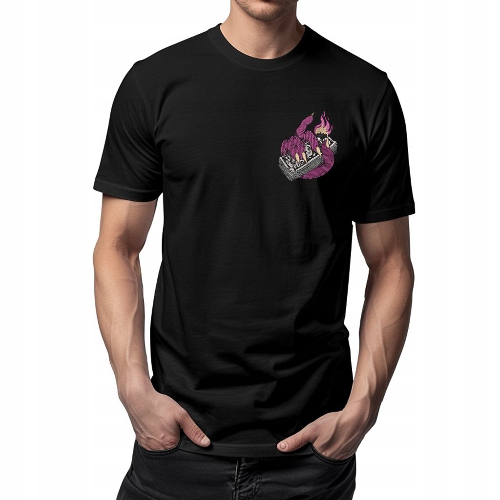 Koszulka męska - Haft „Burning Money” - Streetwear Premium, Bawełna 100% L