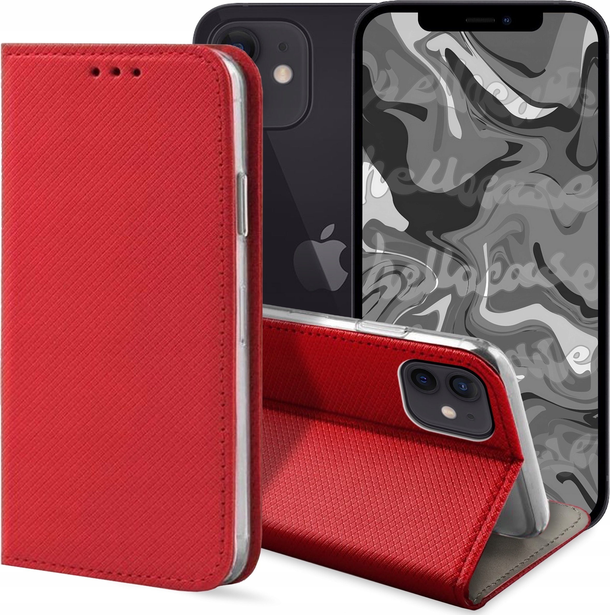 Hello Case ETUI Z KLAPKĄ DO Apple iPhone 12 Mini CZERWONE ZAMYKANE MAGNETYCZNE