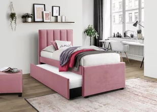 Łóżko tapicerowane RUSSO 90 cm różowe z wysuwanym dolnym materacem - Łóżka - miniaturka - grafika 1