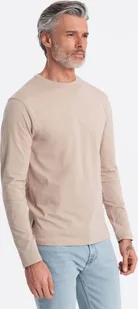 Ombre Męski longsleeve BASIC z okrągłym dekoltem - beżowy V8 OM-LSBL-0106 XL - Koszulki męskie - miniaturka - grafika 1