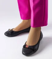 Mokasyny damskie - Czarne eleganckie balerinki z kokardką Lastra -37 - miniaturka - grafika 1