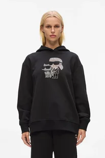 Karl Lagerfeld bluza bawełniana damska kolor czarny z kapturem z aplikacją A4W20070 - Bluzy damskie - miniaturka - grafika 1