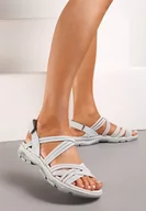 Sandały damskie - Szaro-Niebieskie Casualowe Sandały na Płaskiej Podeszwie Zapinane na Rzep Wykończone Skórzaną Wkładką Dlines - miniaturka - grafika 1