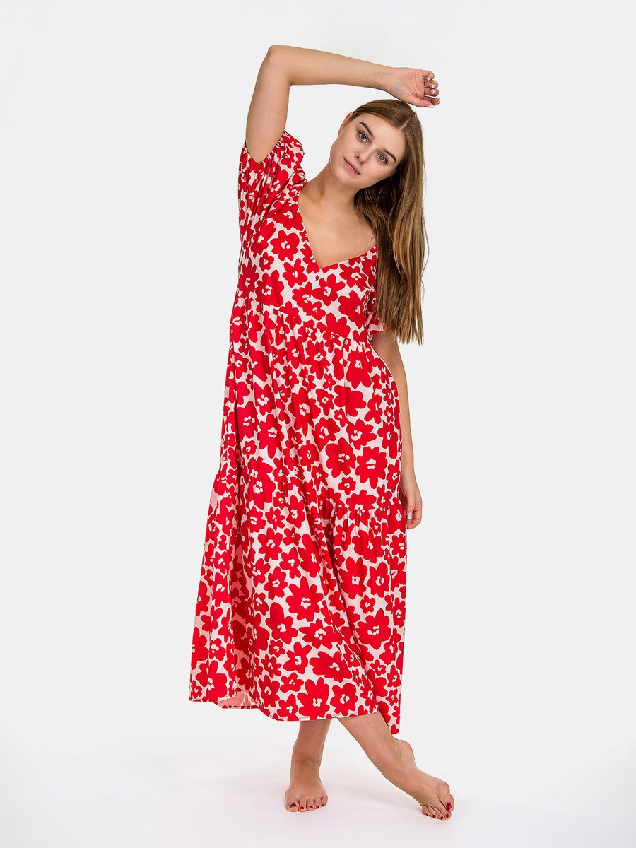 Sukienka w kwiaty M czerwony