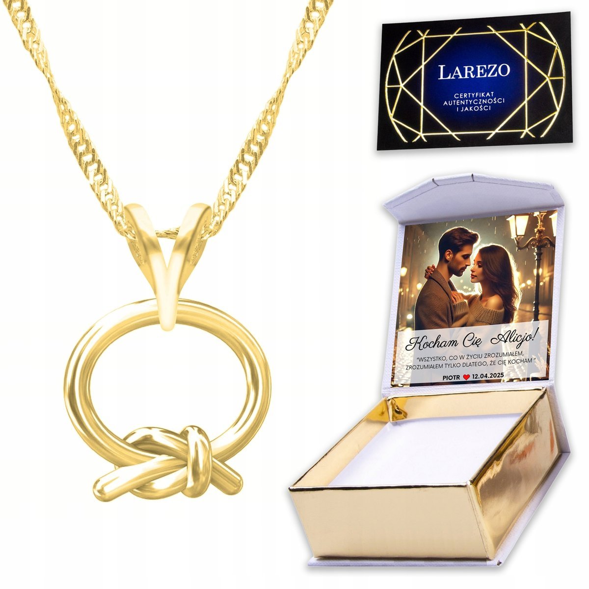 Złoty Naszyjnik 925 z Pętelką Kółkiem Okręgiem Kółko Pętla Sznurek + NADRUK