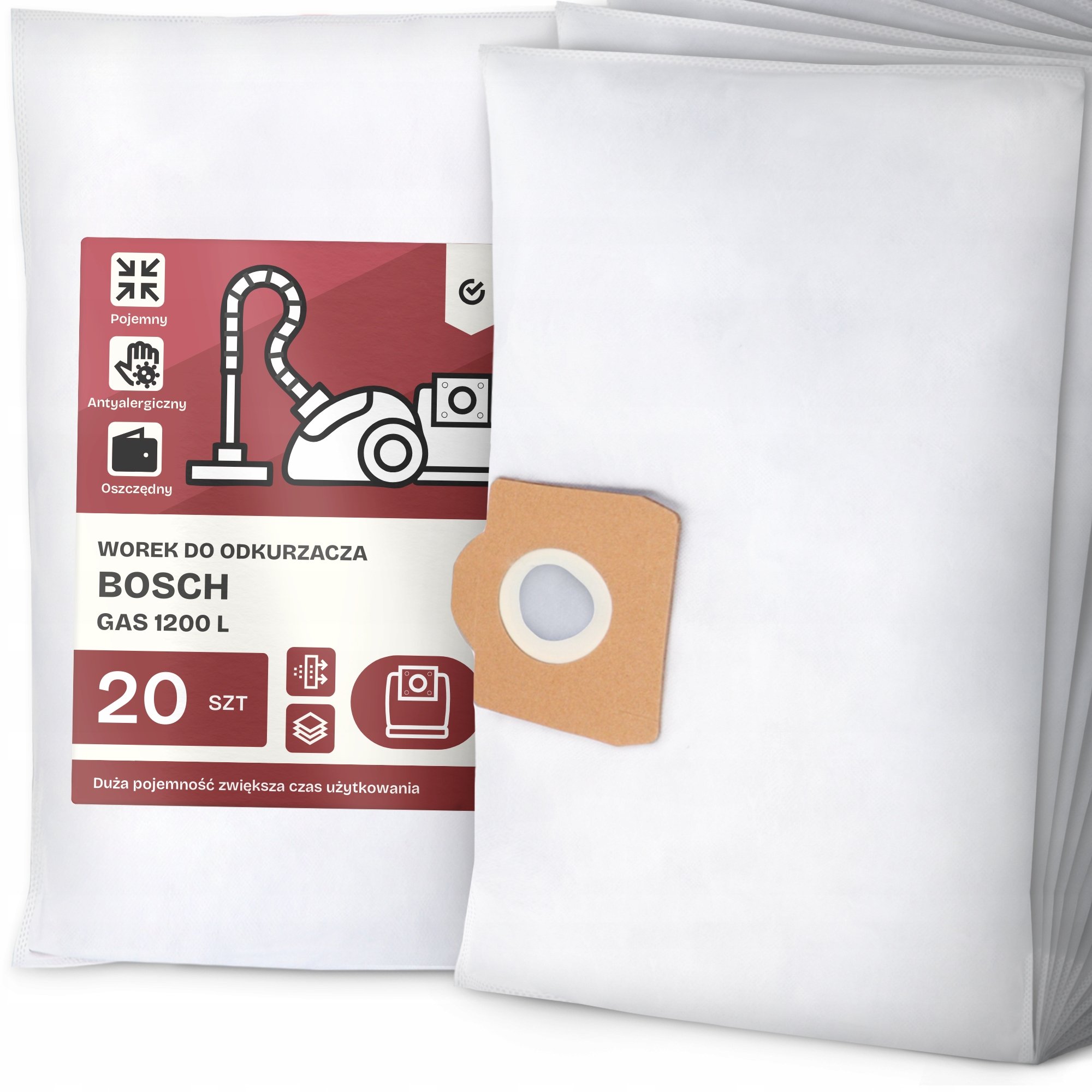 20x Worek do Odkurzacza Bosch Gas 1200 L Syntetyczny Tekstylny Duży Worki