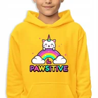 Bluzy dla dziewczynek - Bluza Dziecięca Z Kapturem Żółta Be Pawsitive Mix Wzorów -140 Cm (9-11) - miniaturka - grafika 1