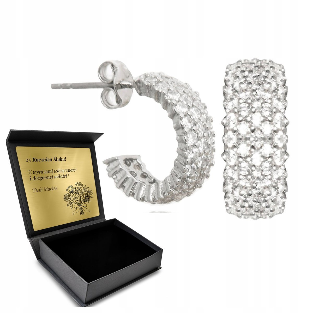 Kolczyki Srebrne Okragłe Z Cyrkoniami Orientalny Blask Eleganckie + Grawer