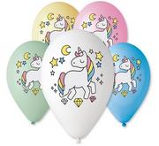 Urodziny dziecka - Gemar Balloons Balony 12", "Jednorożec - Magiczna noc", GEMAR, MIX, 5 szt GS110/P661 - miniaturka - grafika 1