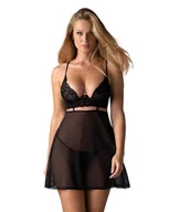 Piżamy damskie - Obsessive Koszula Nutris Babydoll Czarny XS/S - miniaturka - grafika 1