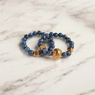 Pierścionki - Zestaw pierścionków : jadeit szafirowy, złota lawa - miniaturka - grafika 1