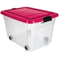 Pudła i pojemniki do przechowywania - Plastikowy pojemnik na kółkach Vado 60L, różowy - miniaturka - grafika 1