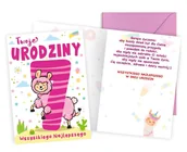 Kartki okolicznościowe i zaproszenia - Karnet B6 Urodziny 7 lama - Kukartka - miniaturka - grafika 1