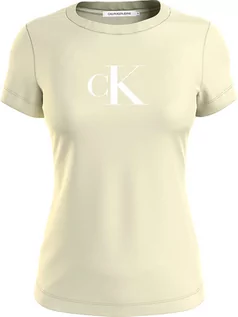 Koszulki i topy damskie - Calvin Klein Koszulka w kolorze limonkowym - grafika 1