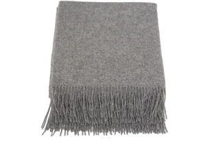 Koc Wełniany Z Frędzlami 140X200 Solo Wełna Nowozelandzka Szary - Koce - miniaturka - grafika 1
