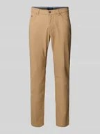 Spodnie męskie - Spodnie materiałowe o kroju slim fit z dodatkiem bawełny ekologicznej i 5 kieszeniami - miniaturka - grafika 1