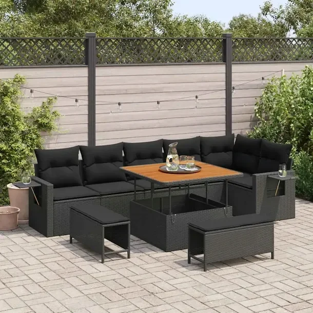 Zestaw modułowej sofy ogrodowej, ręcznie pleciony rattan, czarny, 3 eleme
