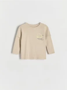 Reserved - Bawełniany longsleeve - beżowy - Bluzki dla niemowląt - miniaturka - grafika 1