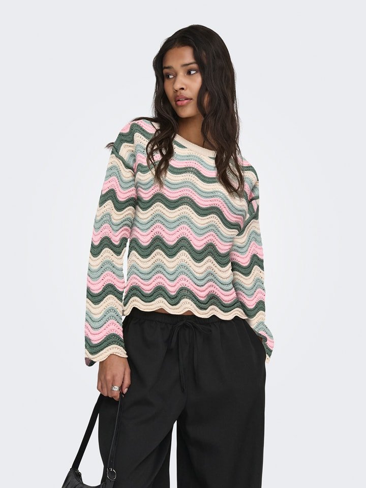 ONLY Sweter w kolorze jasnoróżowo-kremowo-zielonym