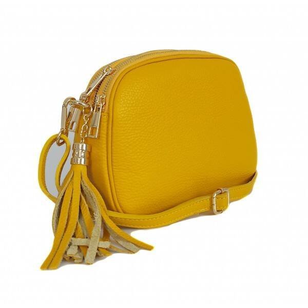 Listonoszka trzy komory frędzelek, złote okucia Vera Pelle Żółta VP3KZGIA