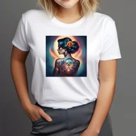 Koszulki i topy damskie - T-Shirt Koszulka biała z nadrukiem tattoo girl art rozmiar M tatuaż - miniaturka - grafika 1