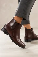 Botki damskie - Brązowe botki damskie Sergio Leone na szerokim klocku guma w cholewce G74908 - miniaturka - grafika 1