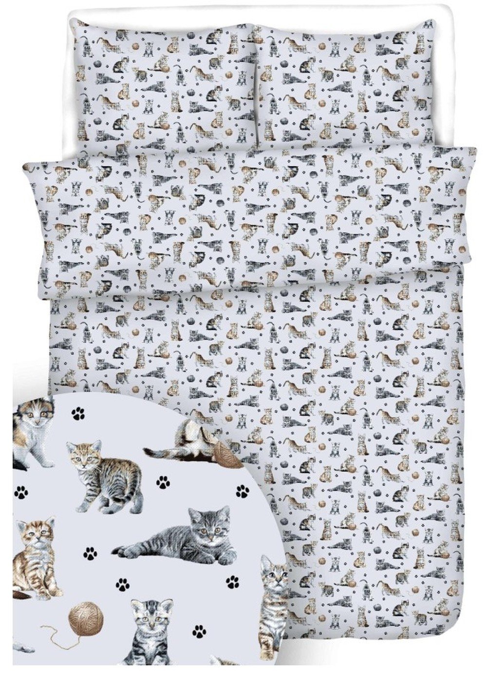 Pościel Dziecięca 140x200cm dla dziecka kotki łapki szare